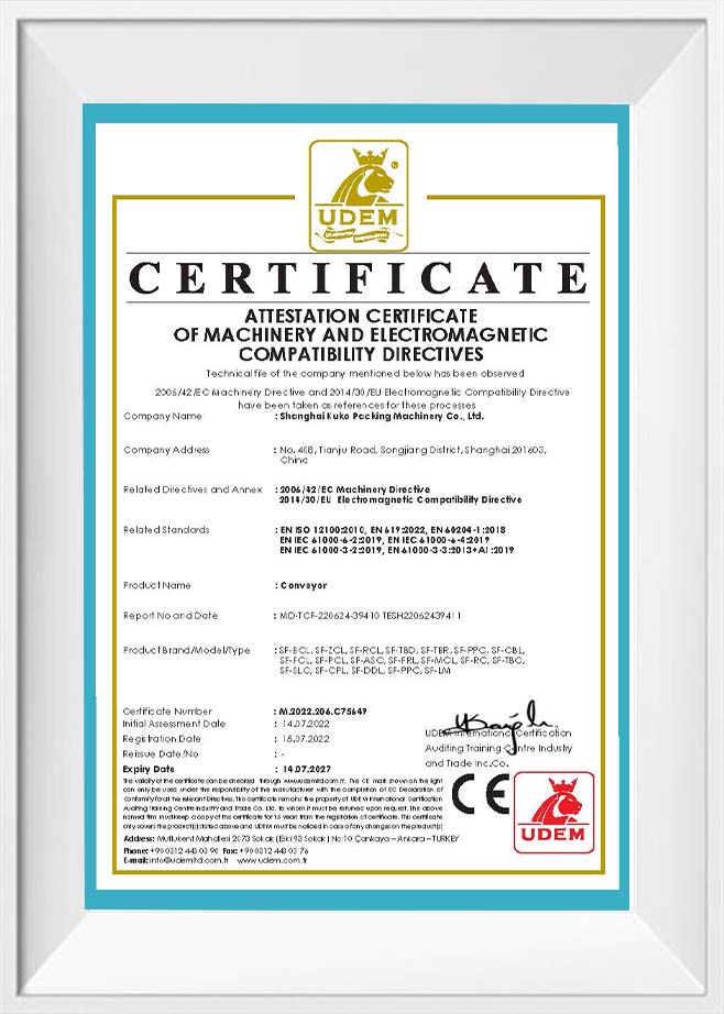 UDEM Conveyor CE Certificate of Conformity